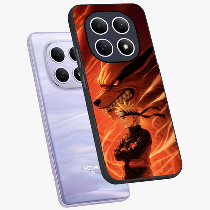 Nine Tails Legacy Glass Case displayed in angled mockup highlighting dynamic anime beast illustration with bold mystical aesthetic.
