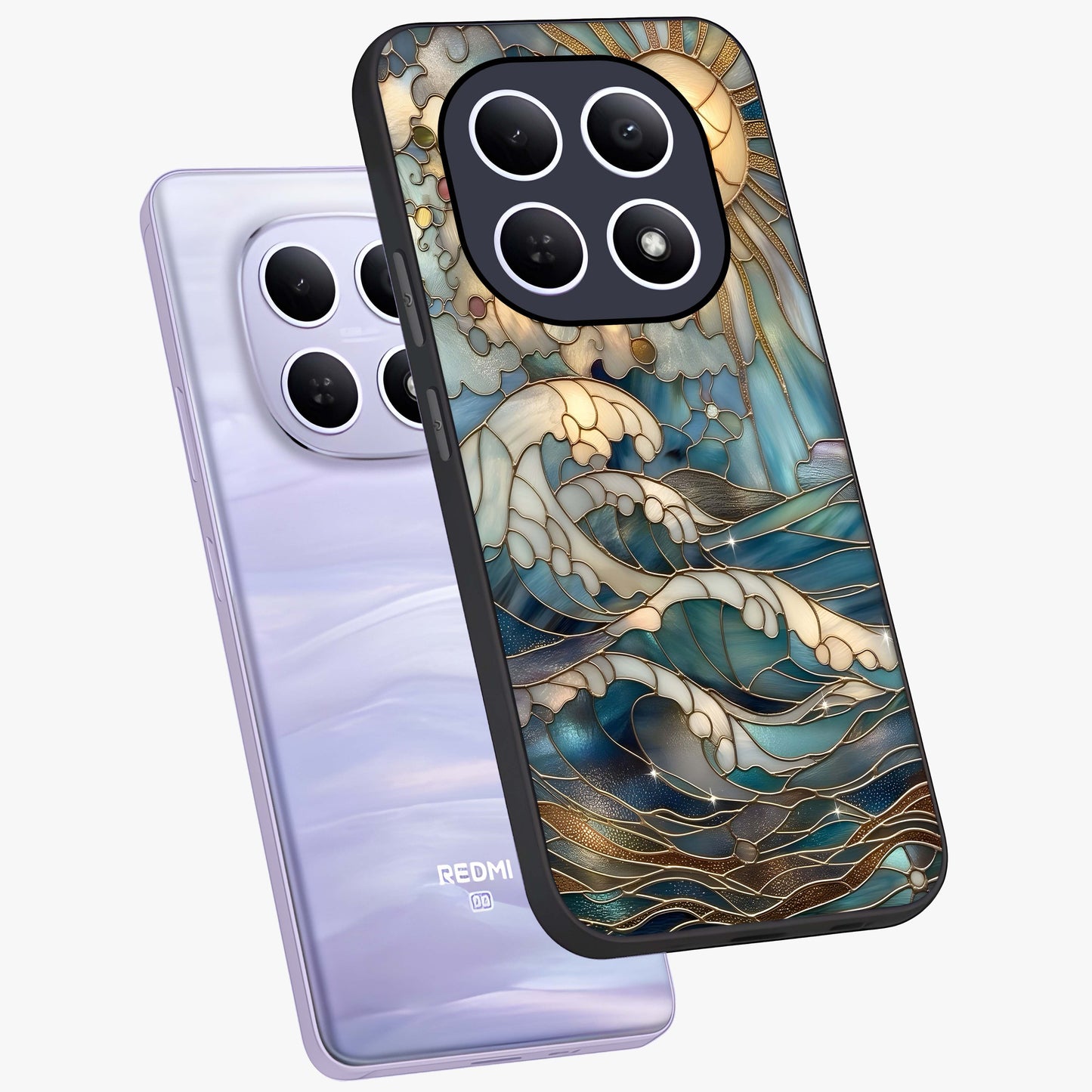 Oceanic Stained Printed Glass Case displayed in angled mockup highlighting colorful aquatic design with artistic aesthetic style.