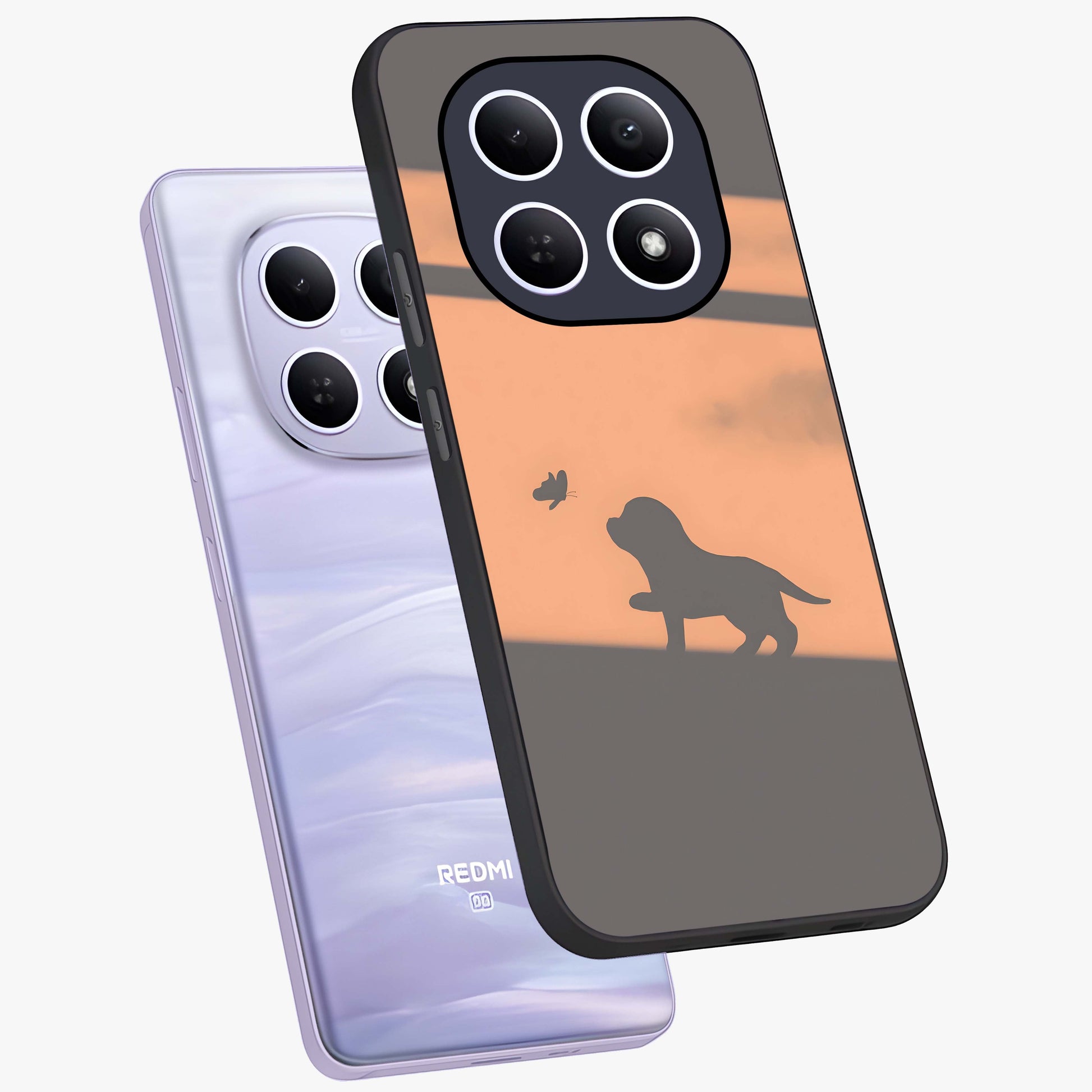 Puppy Shadow Art Glass Case displayed in angled mockup highlighting playful dog illustration with artistic shadow aesthetic.