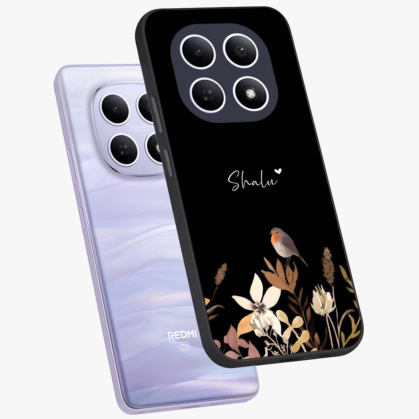 Quiet Garden Tune Custom Name Glass Case displayed in angled mockup highlighting delicate floral garden design with custom name feature.