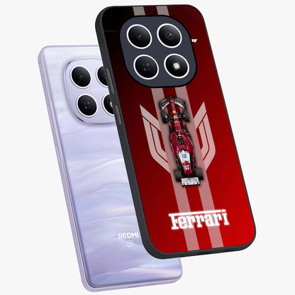 Red Ferrari F1 Vertical Glass Case displayed in angled mockup highlighting high speed racing design with bold automotive aesthetic.