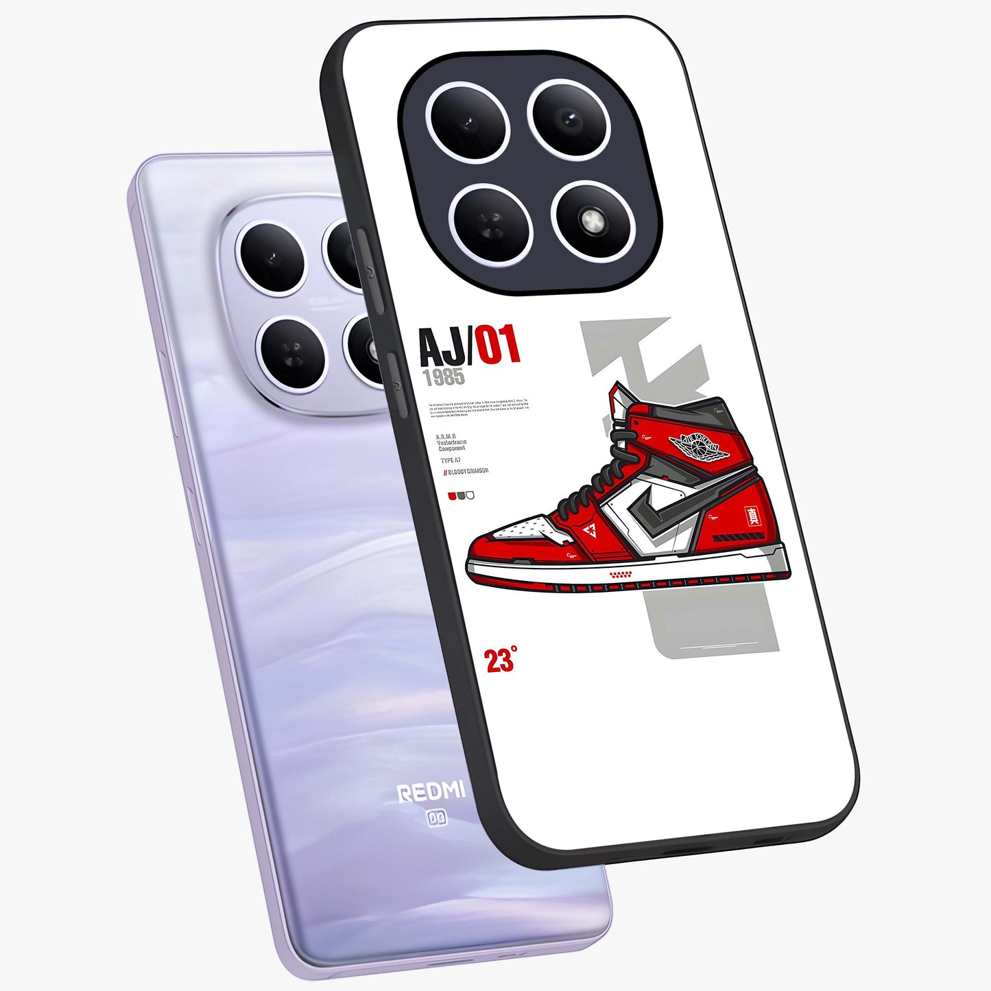 Retro Sneaker Blueprint Glass Case displayed in angled mockup highlighting detailed shoe design with sporty retro aesthetic.