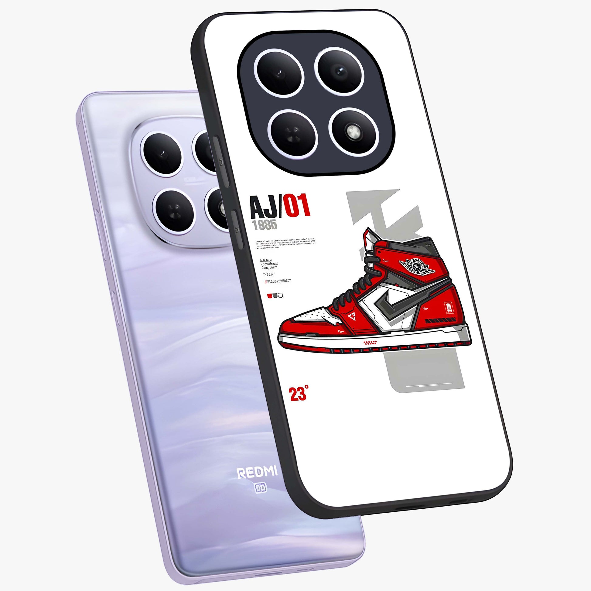 Retro Sneaker Blueprint Glass Case displayed in angled mockup highlighting detailed shoe design with sporty retro aesthetic.