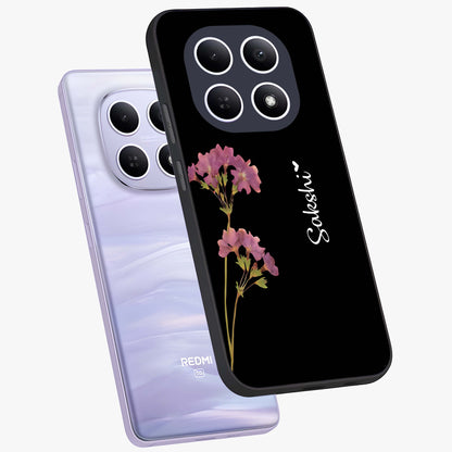 Riching Lavender Flower Custom Name Glass Case displayed in angled mockup highlighting delicate lavender flower design with custom name feature.