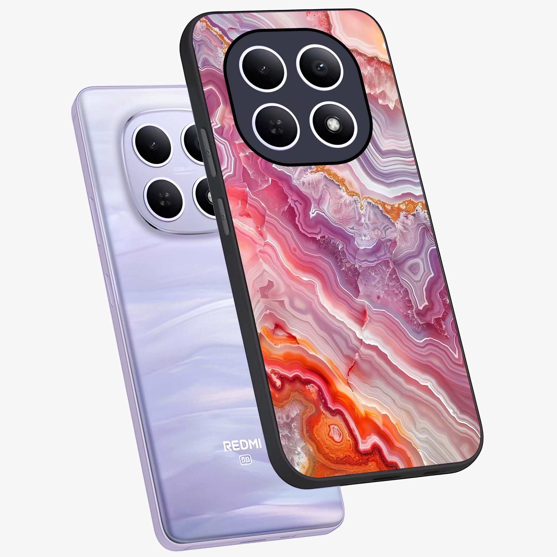 Rose Quartz Marble Glass Case displayed in angled mockup highlighting elegant marble pattern with soft aesthetic style.