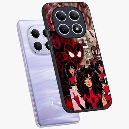 Spider Love Story Glass Case displayed in angled mockup highlighting expressive comic inspired design with playful aesthetic.