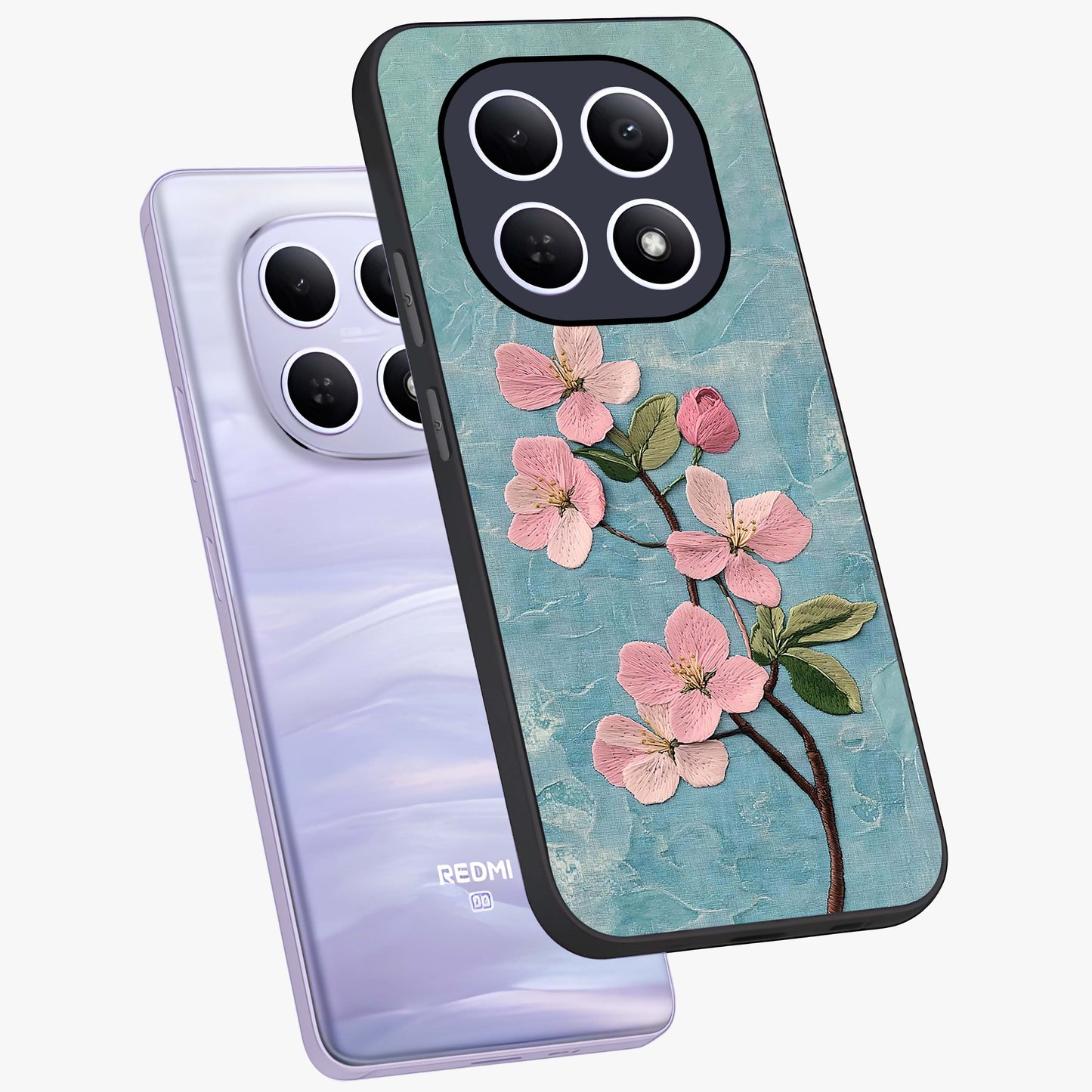 Threaded Blossom Breeze Glass Case displayed in angled mockup highlighting elegant floral design with soft aesthetic style.