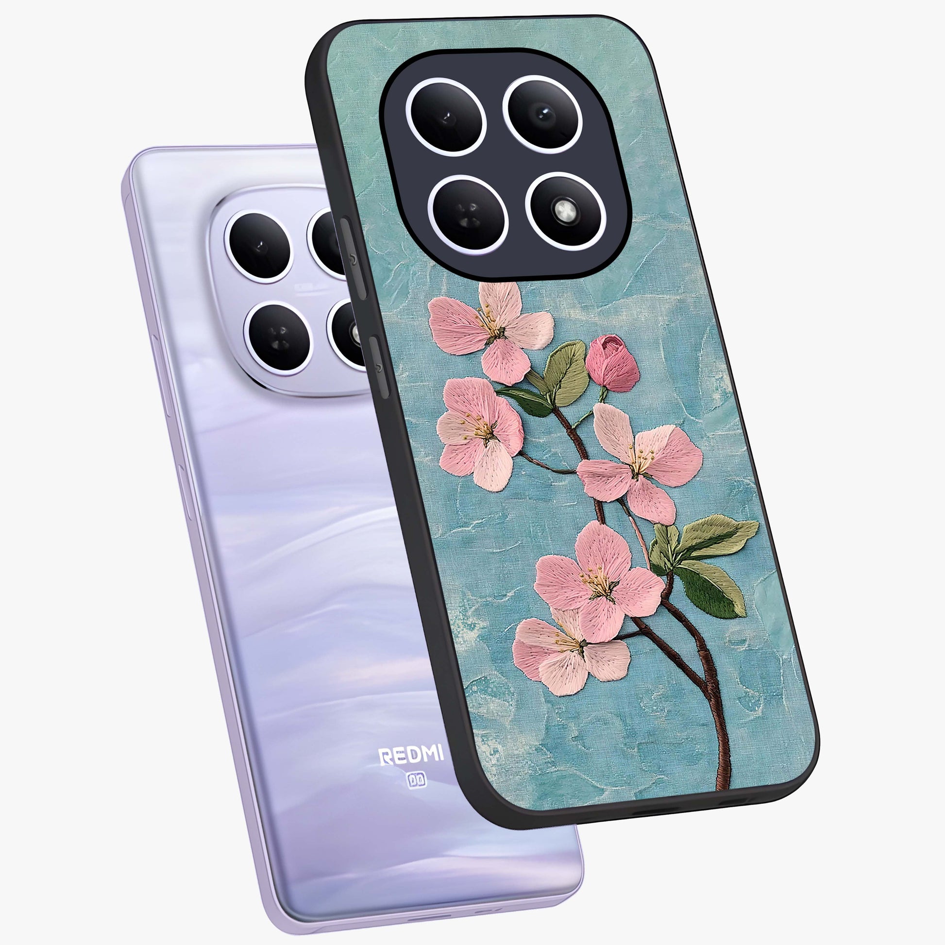 Threaded Blossom Breeze Glass Case displayed in angled mockup highlighting elegant floral design with soft aesthetic style.