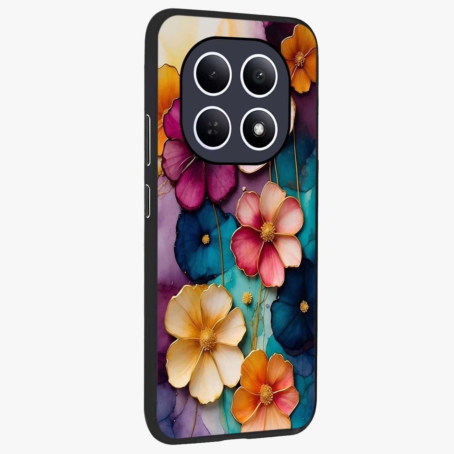 Artlyn Grace Flower Pattern Glass Case upright view showcasing graceful floral artwork with aesthetic botanical style.
