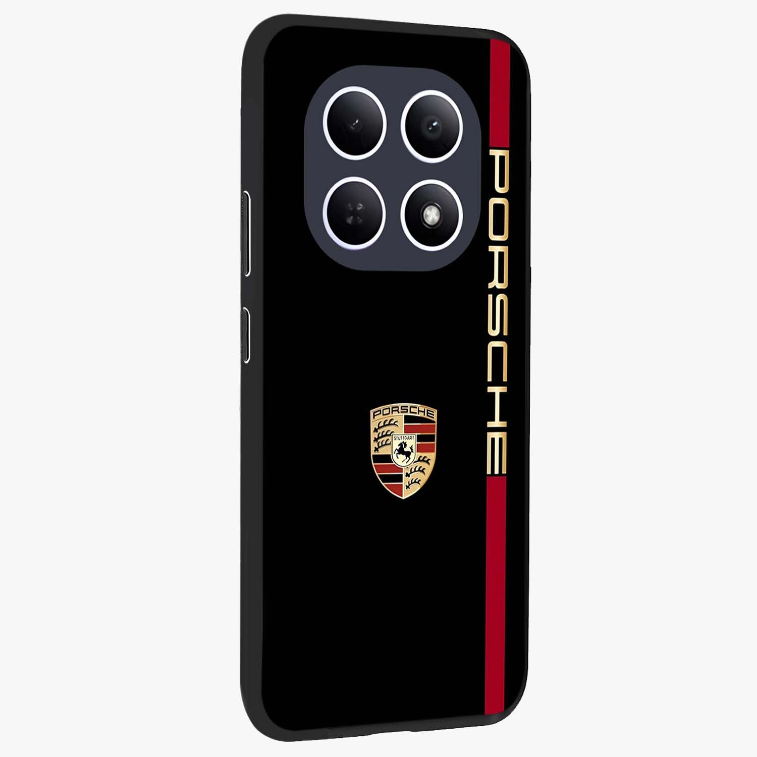 Black Minimal Porsche Glass Case upright view showcasing stylish automotive artwork with bold minimal theme.