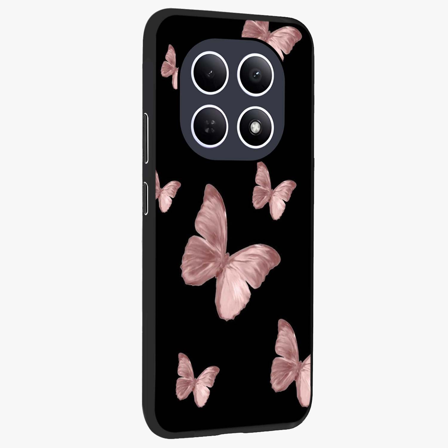 Butterfly Pattern Glass Case upright view showcasing graceful butterfly artwork with soft decorative theme.