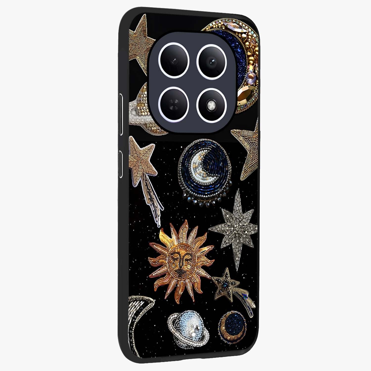 Celestial Gem Constellations Glass Case upright view showcasing cosmic constellation artwork with celestial aesthetic style.