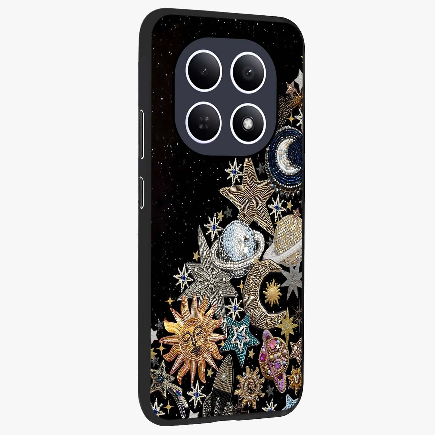 Cosmic Sparkle Dreams Glass Case upright view showcasing glowing cosmic artwork with magical galaxy theme.
