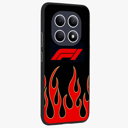 Fire F11 Glass Case upright view showcasing dynamic flame artwork with intense visual theme.