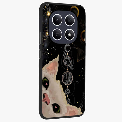 Galactic Cat Glass Case upright view showcasing mystical cat artwork with dreamy cosmic theme.