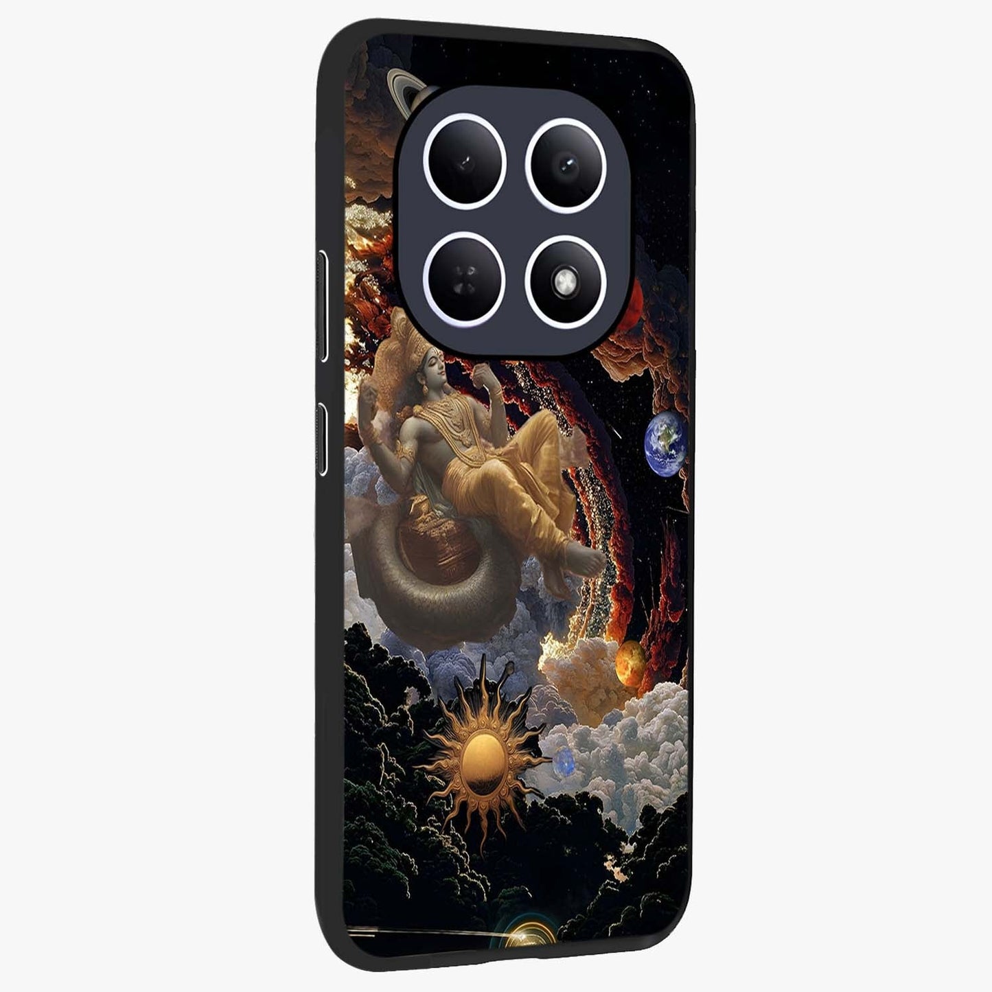 Galactic Divine God Glass Case upright view showcasing mystical divine artwork with dramatic cosmic theme.