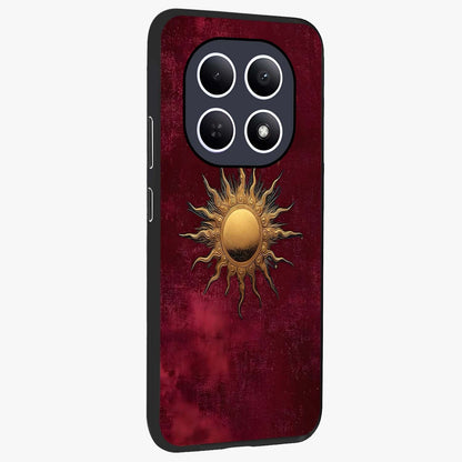 Golden Sun Minimalism Glass Case upright view showcasing simple golden sun artwork with elegant minimalist style.