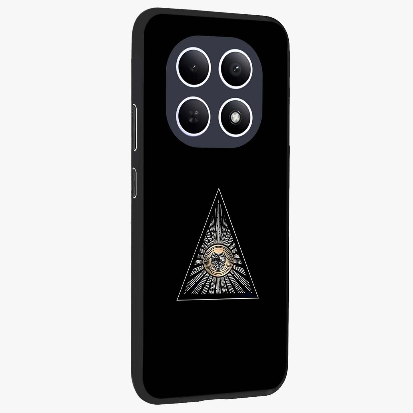 Illuminati Evil Glass Case upright view showcasing striking illuminati artwork with mysterious symbolic theme.