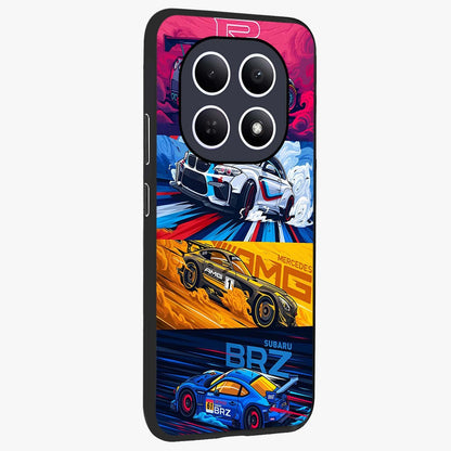 JDM Sports Car Glass Case upright view showcasing dynamic sports car artwork with bold racing theme.