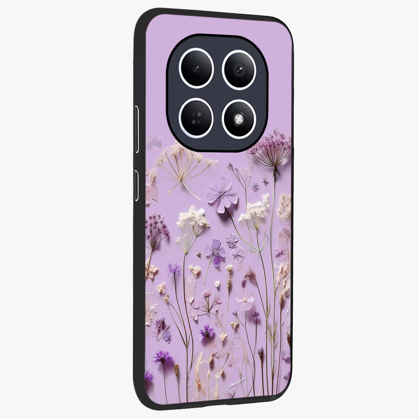 Lavender Blossom Dream Glass Case upright view showcasing delicate lavender blossom artwork with peaceful floral theme.
