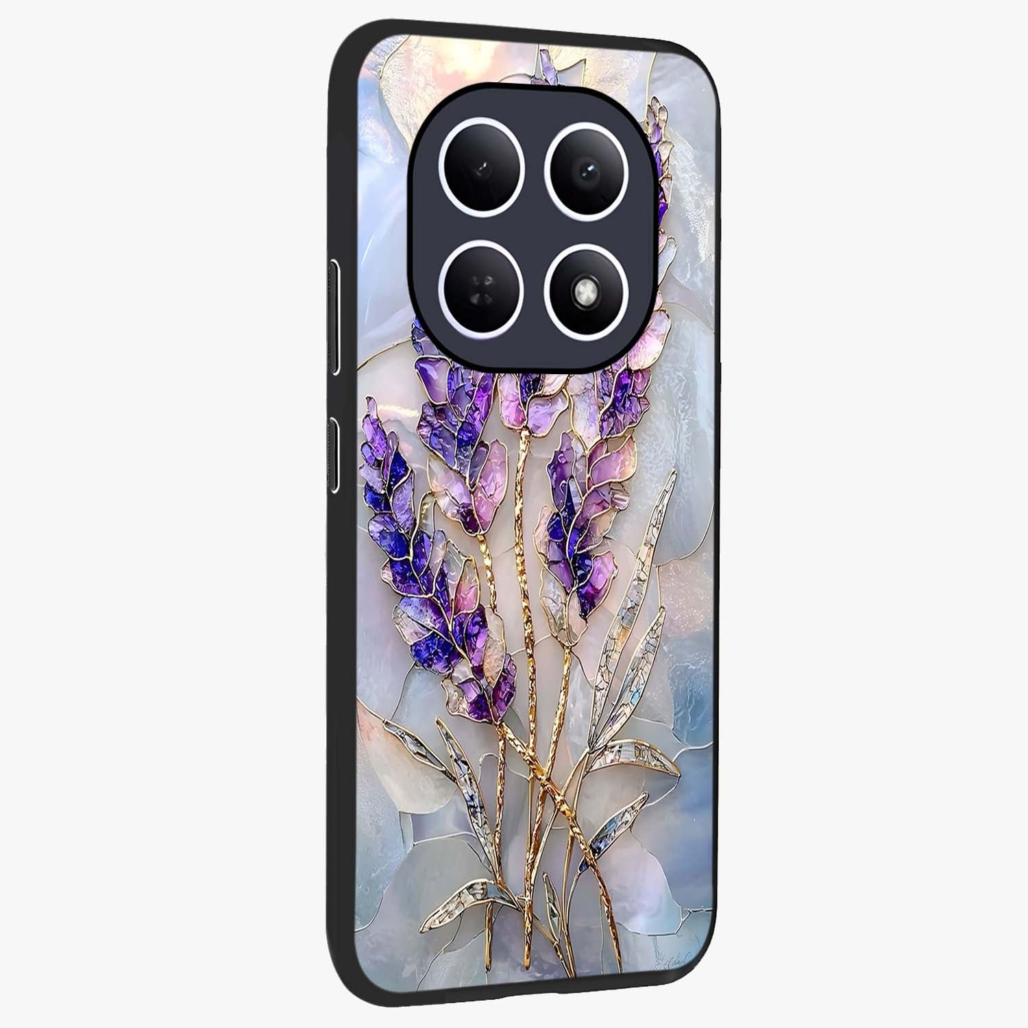 Lavender Dream Glow Glass Case upright view showcasing radiant lavender glow artwork with calming dreamy theme.