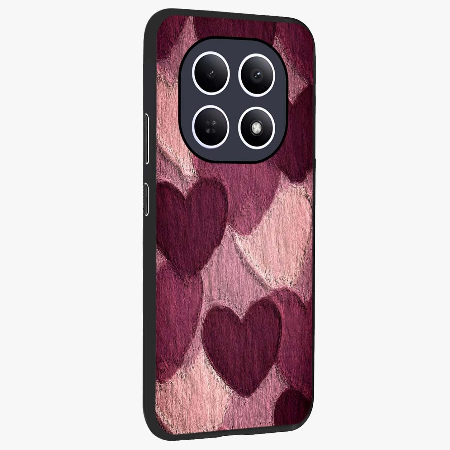 Layered Paper Hearts Glass Case upright view showcasing decorative layered heart artwork with sweet love theme.