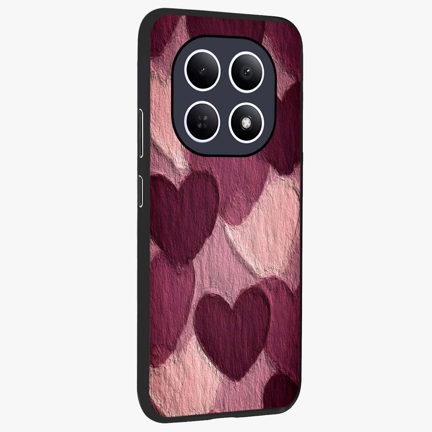 Layered Paper Hearts Glass Case upright view showcasing decorative layered heart artwork with sweet love theme.