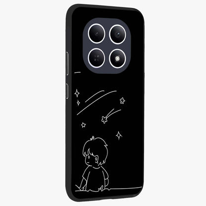 Line Art Boy With Shooting Stars Glass Case upright view showcasing artistic shooting star illustration with minimal style.
