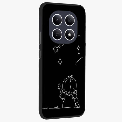 Line Art Girl With Shooting Stars Glass Case upright view showcasing delicate shooting stars artwork with minimal artistic theme.