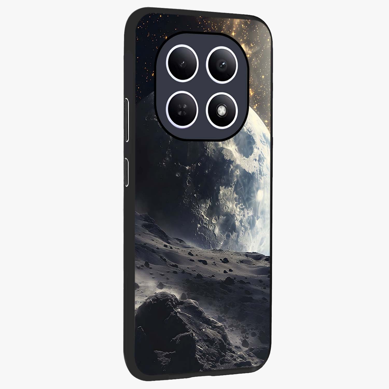 Lunar Horizon Glow Glass Case upright view showcasing radiant lunar artwork with calm cosmic theme.