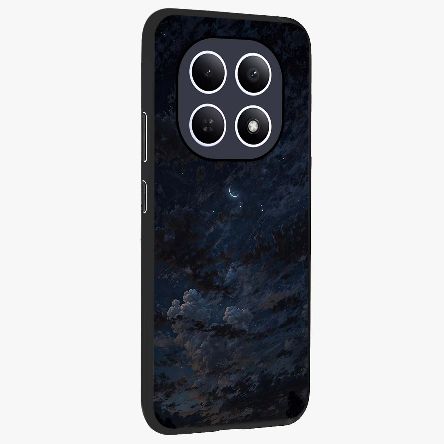Lunar Veil Silence Glass Case upright view showcasing calm moon themed artwork with serene night atmosphere.
