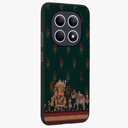 Macmerise Glass Case upright view showcasing bold artistic artwork with contemporary design theme.