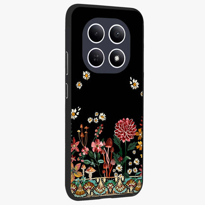 Midnight Bloom Pattern Glass Case upright view showcasing decorative floral artwork with deep night themed palette.