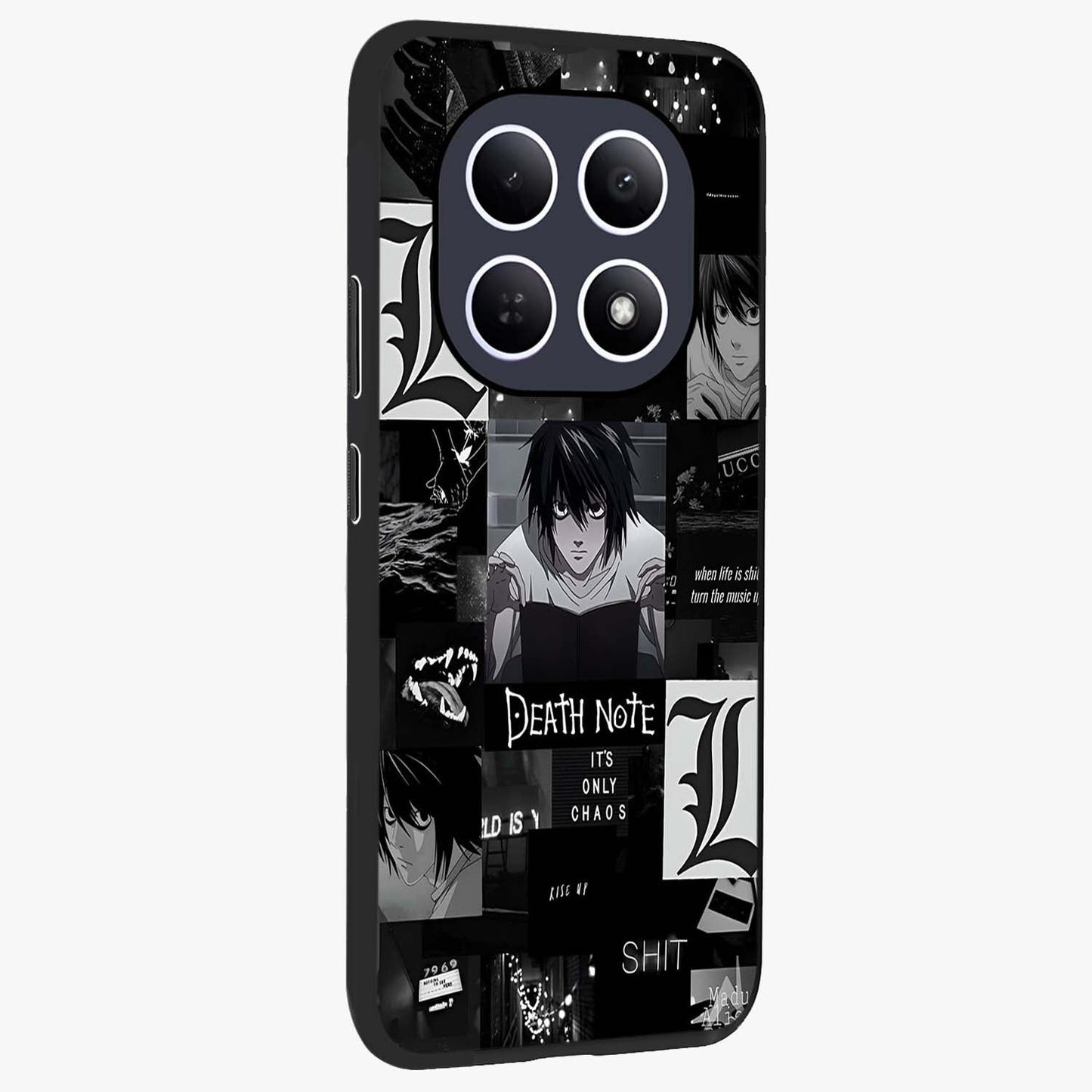 Midnight Chaos Mind Glass Case upright view showcasing expressive abstract artwork with bold dark theme.