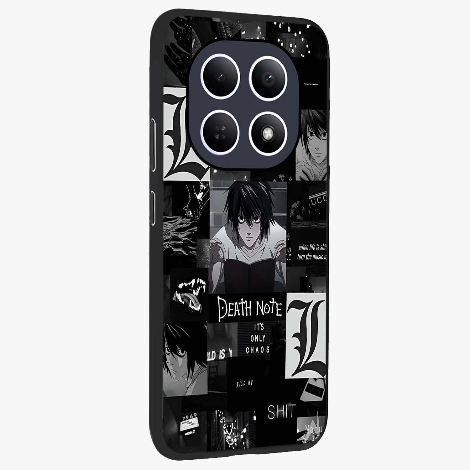 Midnight Chaos Mind Glass Case upright view showcasing expressive abstract artwork with bold dark theme.