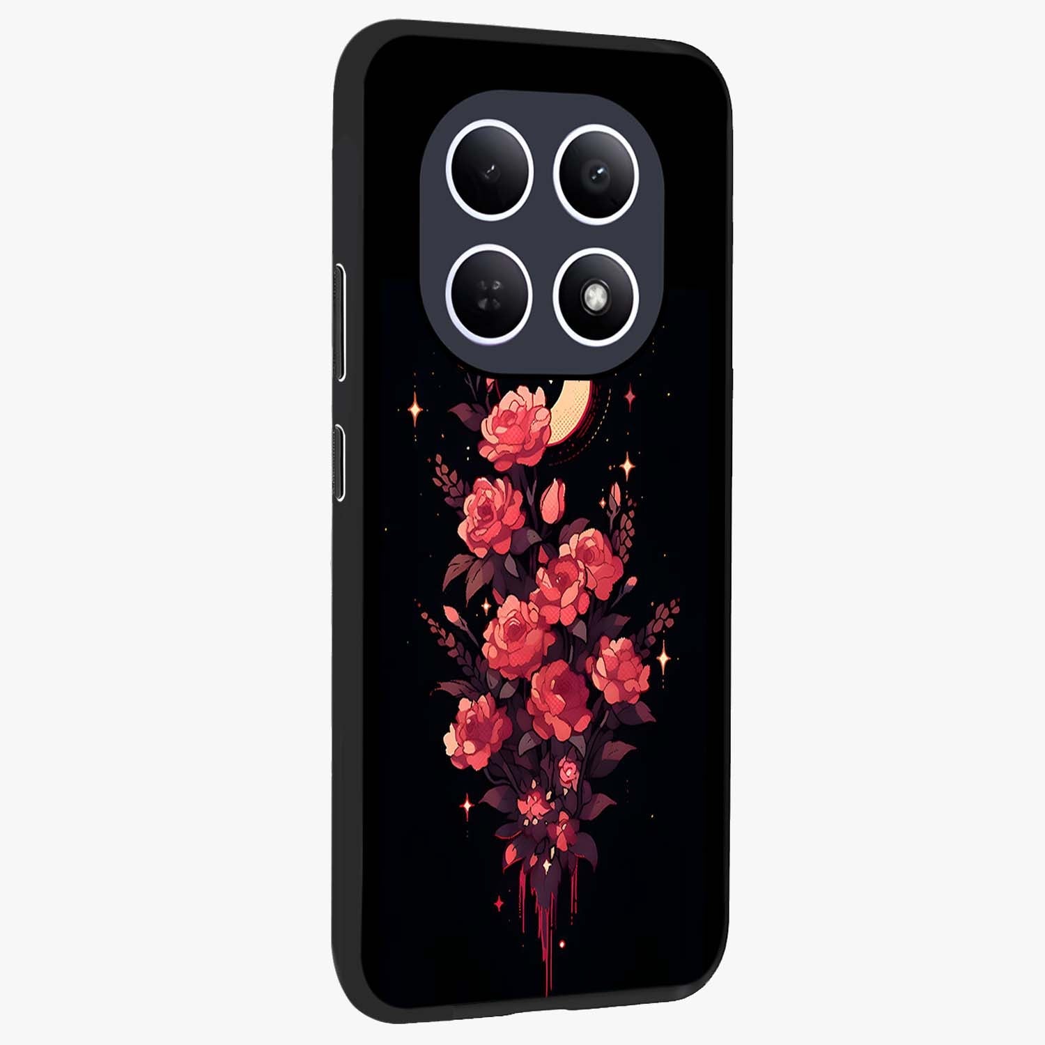 Moonlit Floral Elegance Glass Case upright view showcasing delicate floral artwork with refined night inspired theme.