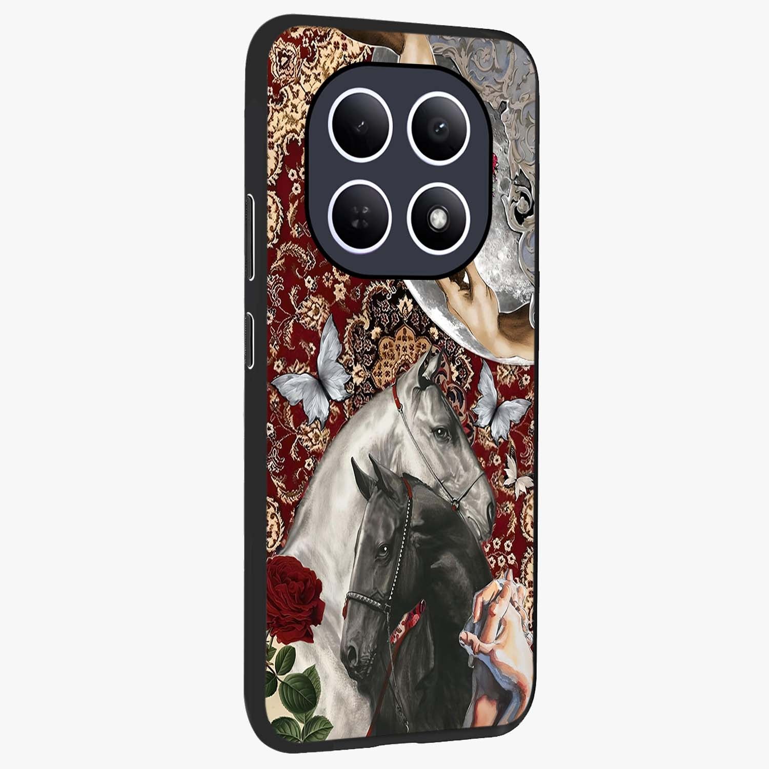 Moonlit Royal Stallion Glass Case upright view showcasing dramatic horse artwork with glowing moon themed design.