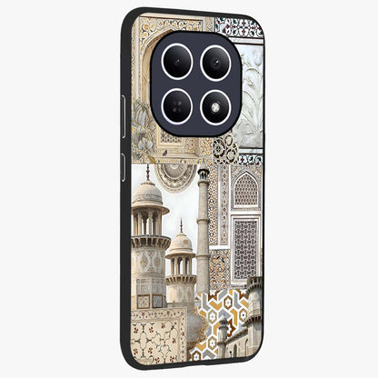 Mughal Marble Legacy Glass Case upright view showcasing ornate Mughal design with luxurious traditional theme.