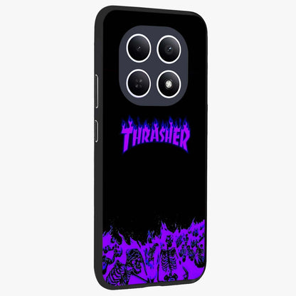 Neon Flame Riot Glass Case upright view showcasing dynamic flame artwork with energetic neon theme.