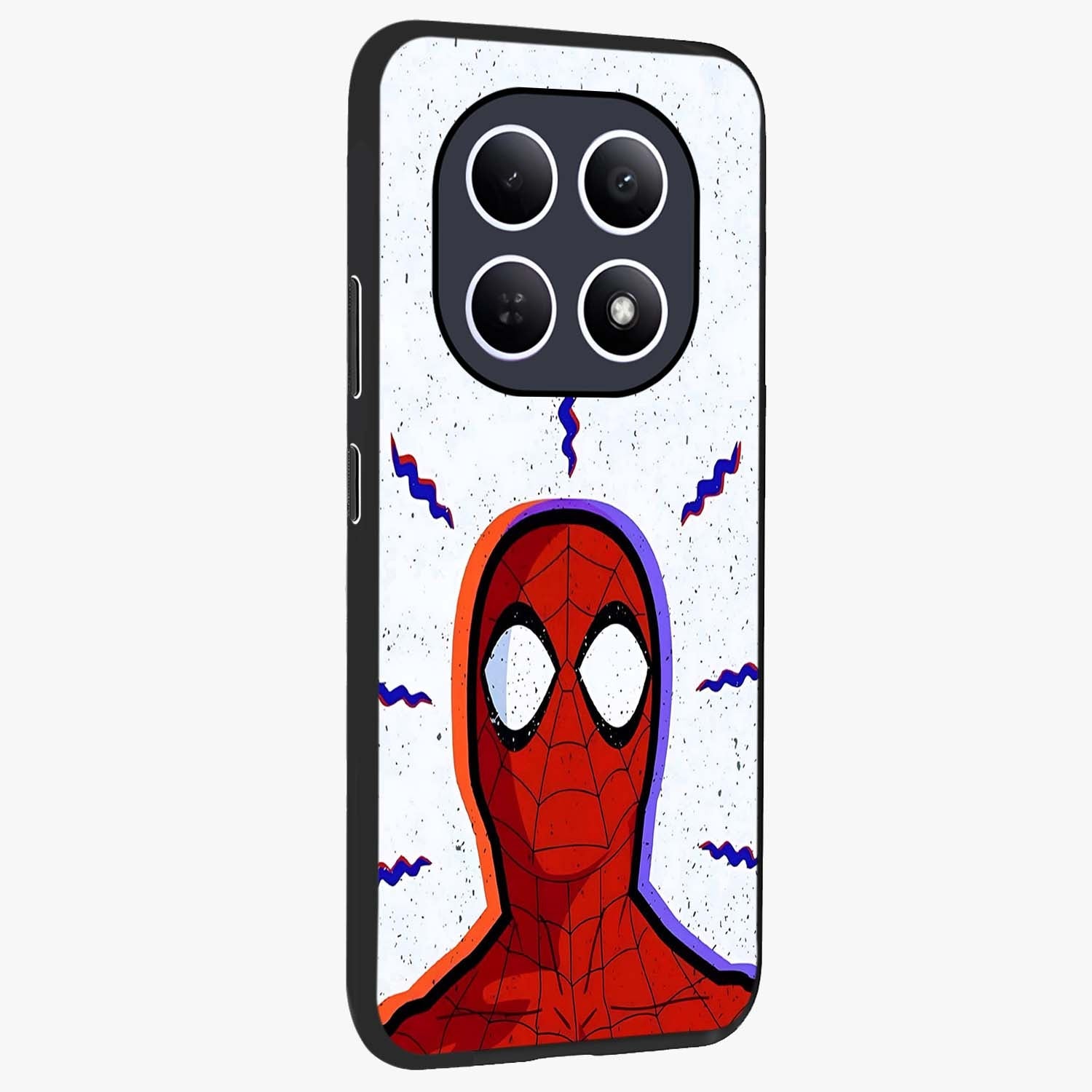 Omg Spiderman Glass Case upright view showcasing energetic superhero artwork with vibrant comic theme.