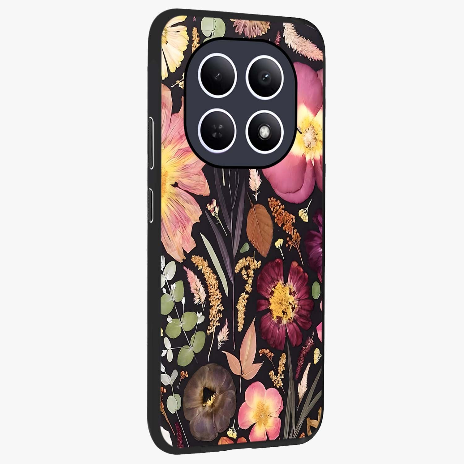 Petal Dream Tapestry Glass Case upright view showcasing detailed floral tapestry artwork with artistic nature theme.
