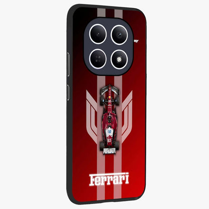 Red Ferrari F1 Vertical Glass Case upright view showcasing powerful Formula car artwork with dynamic motorsport theme.