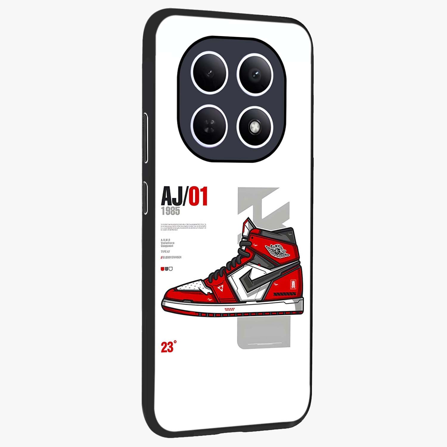 Retro Sneaker Blueprint Glass Case upright view showcasing stylish sneaker illustration with vintage streetwear theme.