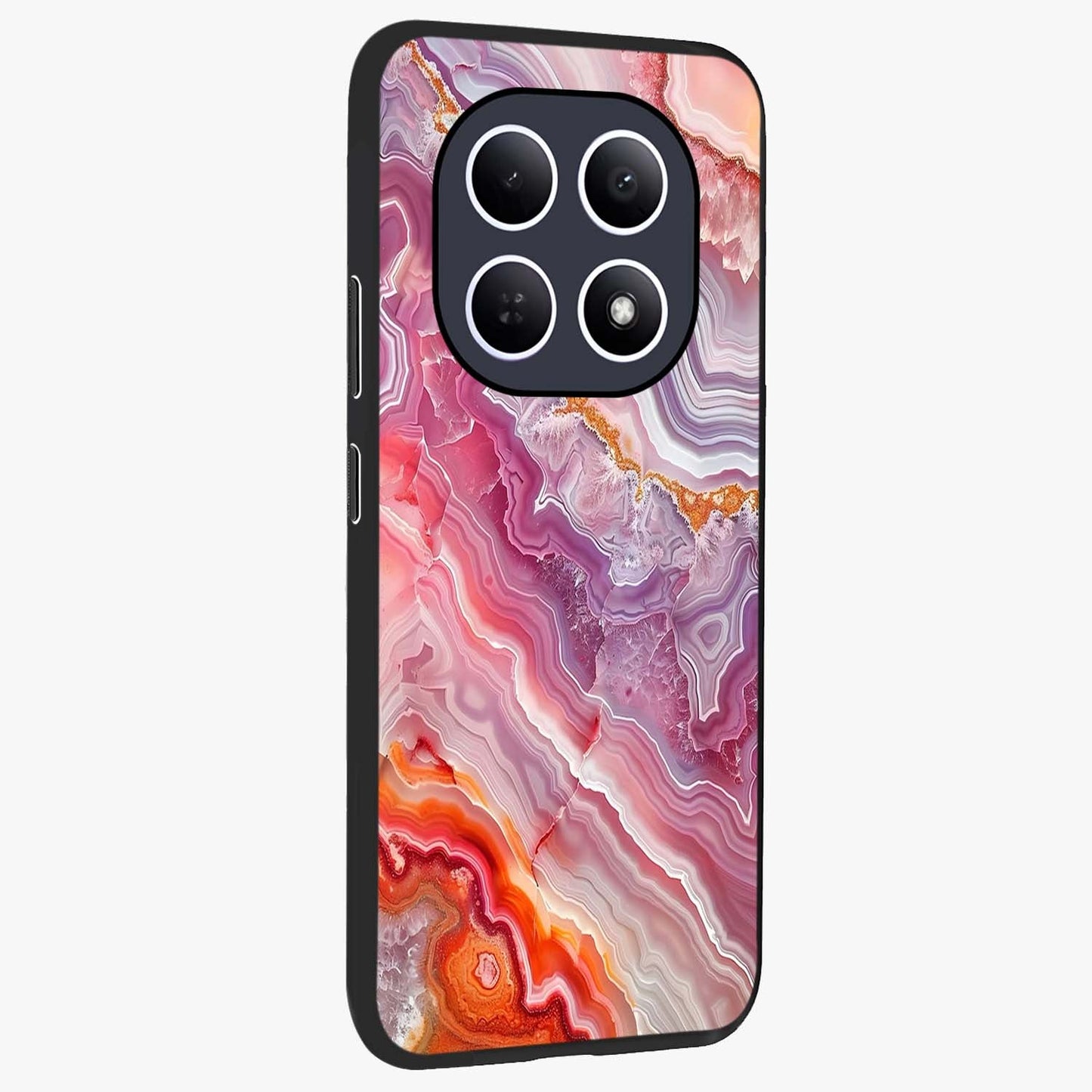 Rose Quartz Marble Glass Case upright view showcasing decorative marble artwork with luxurious pastel theme.