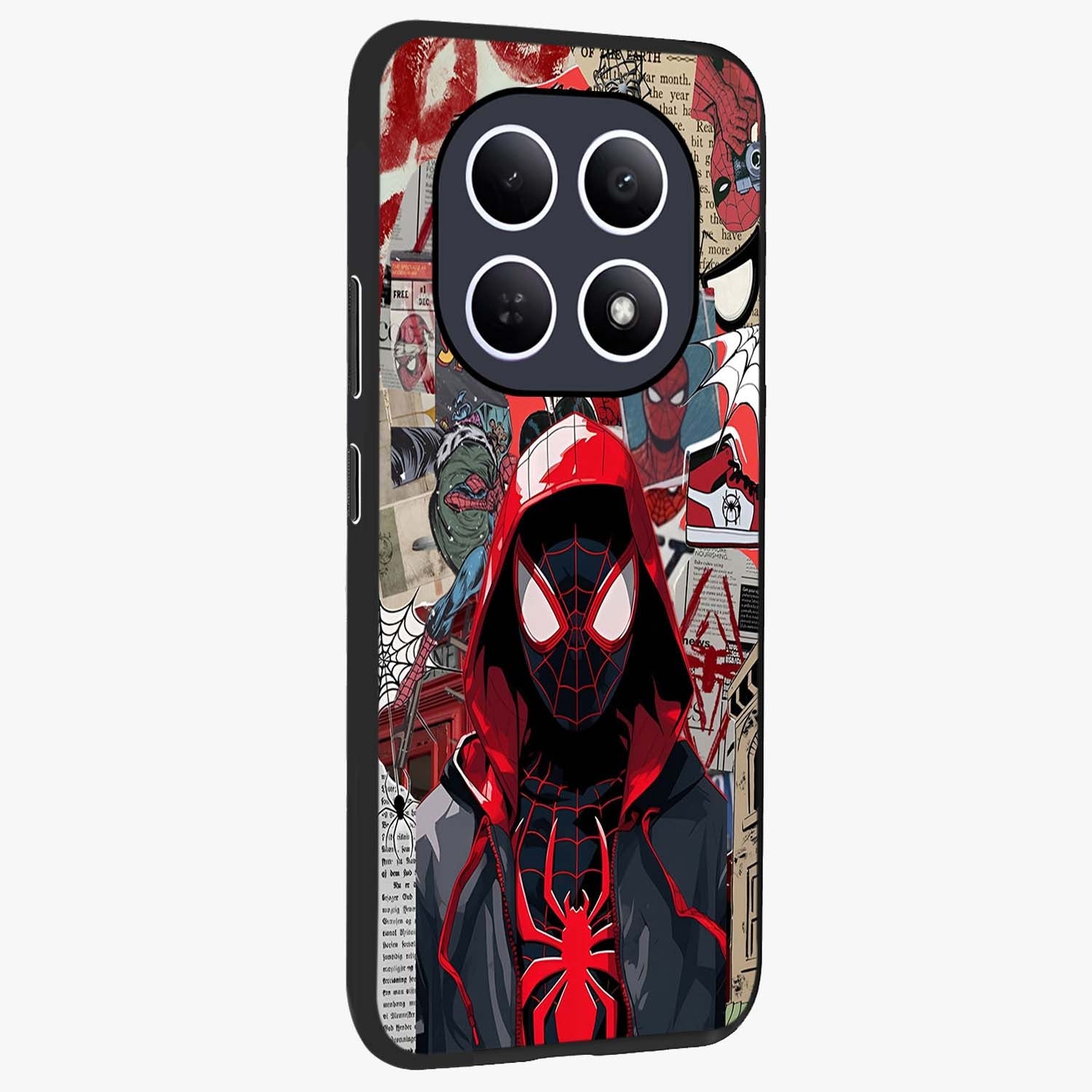 Spider Collage Street Glass Case upright view showcasing bold superhero artwork with urban street theme.