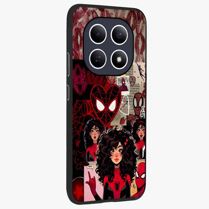 Spider Love Story Glass Case upright view showcasing charming superhero artwork with romantic comic theme.