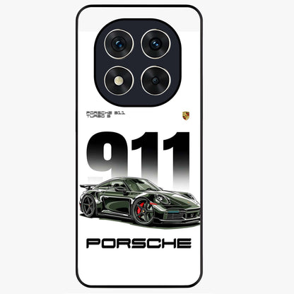 911 Turbo Dominance Glass Case showing clean flat back view with bold 911 sports car artwork and glossy glass finish.