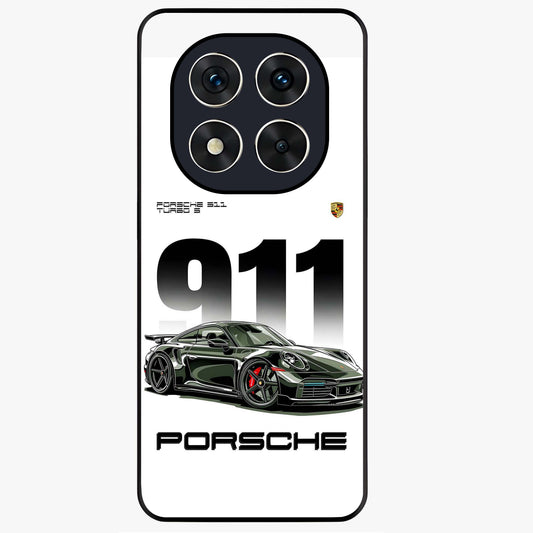 911 Turbo Dominance Glass Case showing clean flat back view with bold 911 sports car artwork and glossy glass finish.