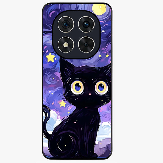Abstract Cat Art Glass Case showing flat back view with artistic cat illustration and glossy glass finish.