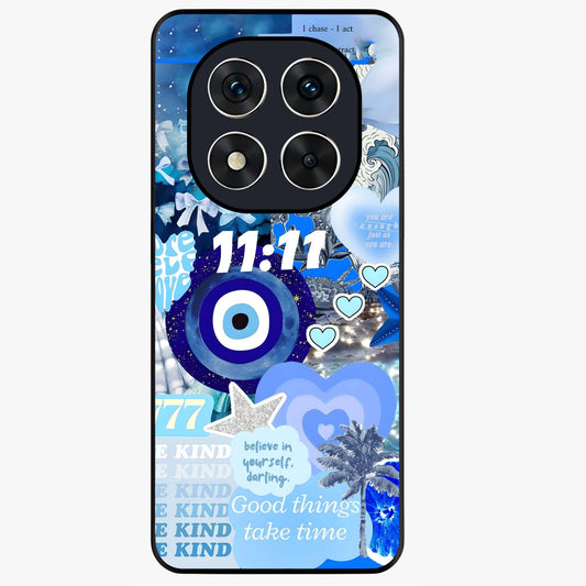 Aesthetic Be Kind Eye Glass Case showing flat back view with motivational eye artwork and glossy glass finish.
